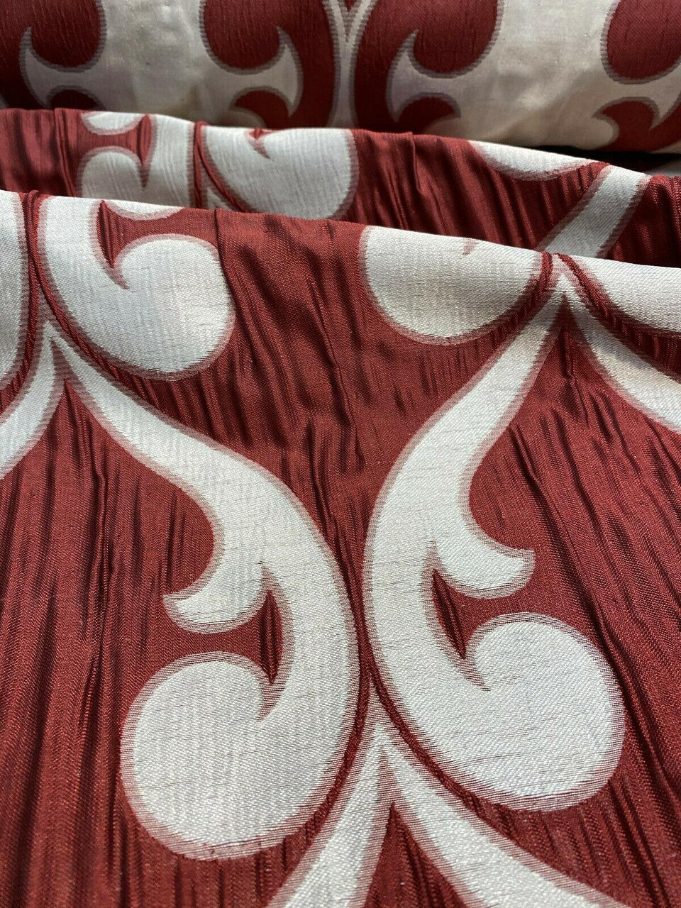 1 Yard Fleur De Lis Ruby Red 100% polyester jacquard Reversible Fabric 58 Inches Wide